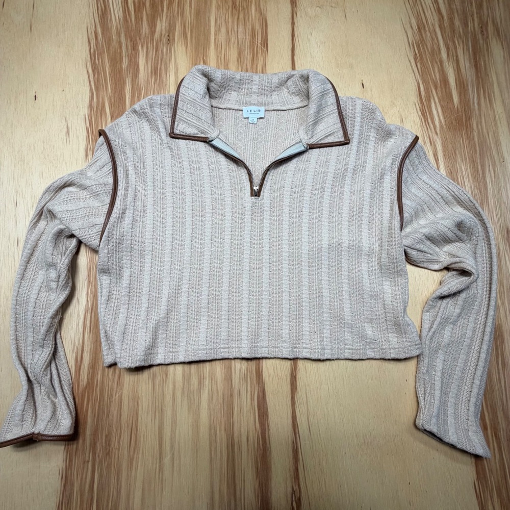 Le‎ Lis Collection Textured Knit Half-Zip Sweater – Women's S